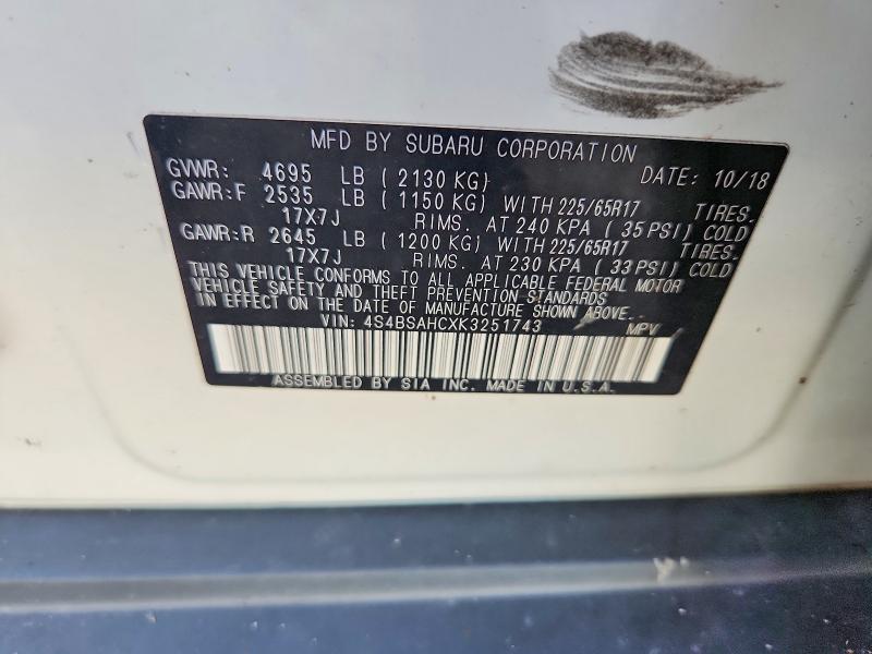 Продажа на аукционе авто 2019 Subaru Outback, vin: 4S4BSAHCXK3251743, номер лота: 67893376