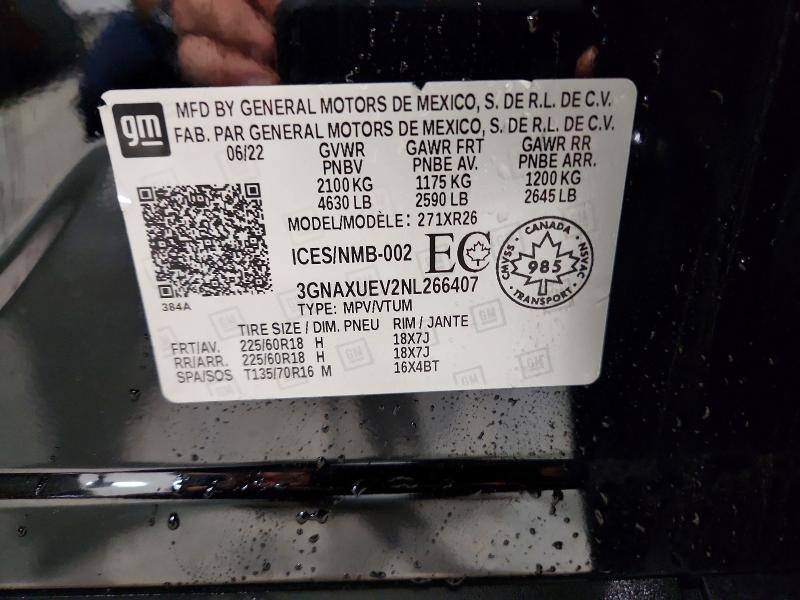Продажа на аукционе авто 2022 Chevrolet Equinox, vin: 3GNAXUEV2NL266407, номер лота: 68807046