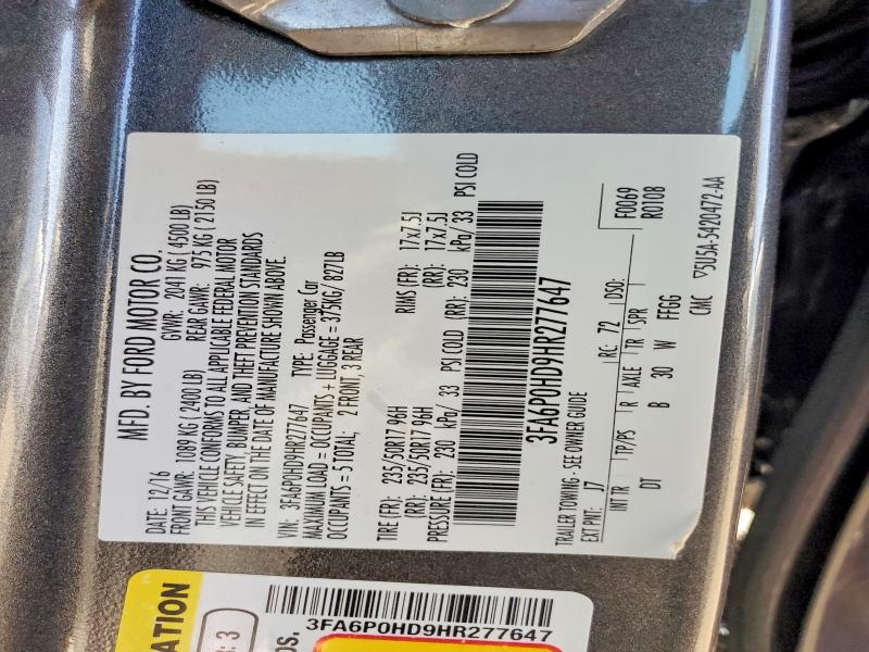 Продаж на аукціоні авто 2017 Ford Fusion, vin: 3FA6P0HD9HR277647, номер лоту: 69626306
