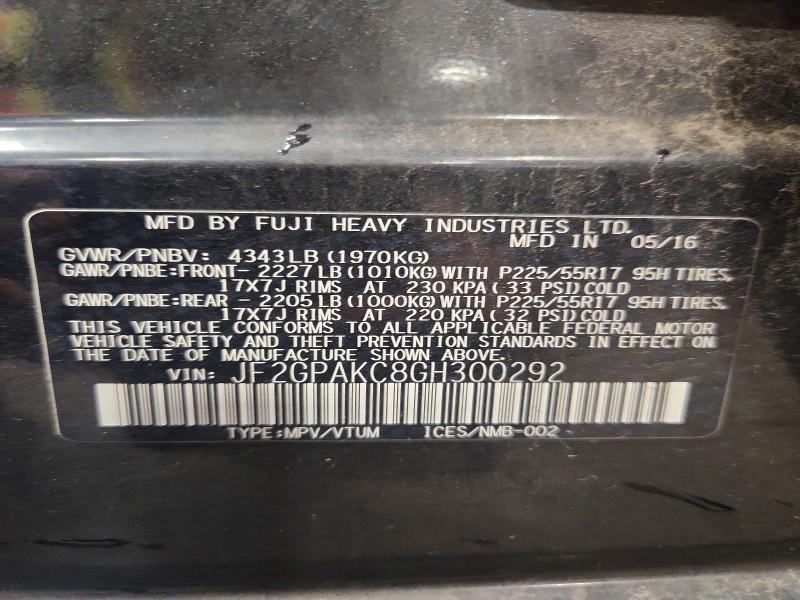 68743356 :رقم المزاد ، JF2GPAKC8GH300292 vin ، 2016 Subaru Crosstrek مزاد بيع