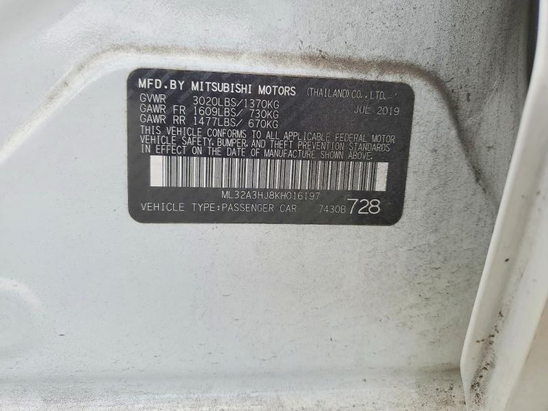 Aukcja sprzedaży 2019 Mitsubishi Mirage, vin: ML32A3HJ8KH016197, numer aukcji: 69778986