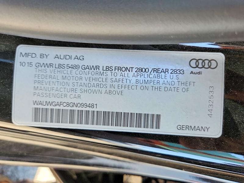 67369856 :رقم المزاد ، WAUWGAFC8GN099481 vin ، 2016 Audi A7 مزاد بيع