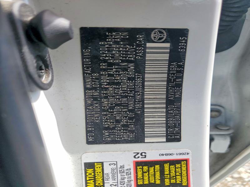 70110356 :رقم المزاد ، 4T1B21HK9JU509637 vin ، 2018 Toyota Camry Hybrid مزاد بيع
