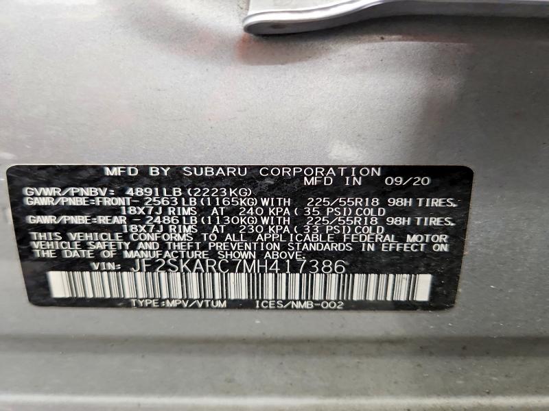Aukcja sprzedaży 2021 Subaru Forester, vin: JF2SKARC7MH417386, numer aukcji: 66862506