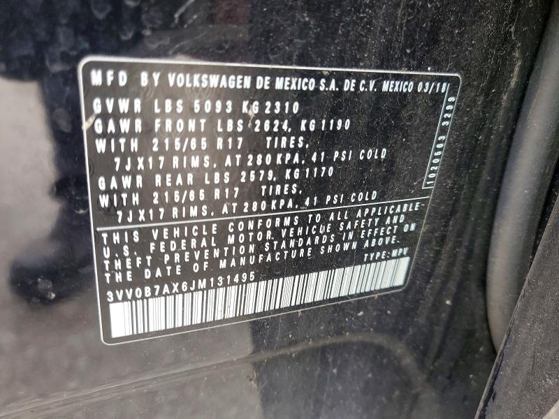Aukcja sprzedaży 2018 Volkswagen Tiguan, vin: 3VV0B7AX6JM131495, numer aukcji: 69575146