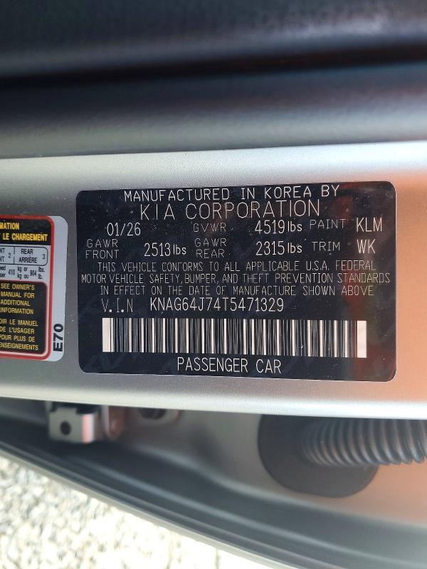 Продажа на аукционе авто 2026 Kia K5, vin: KNAG64J74T5471329, номер лота: 70143746