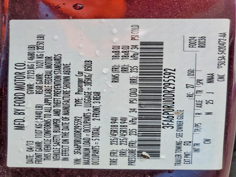 69575816 :رقم المزاد ، 3FA6P0RU0DR295592 vin ، 2013 Ford Fusion مزاد بيع