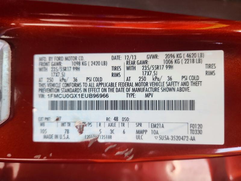 2014 Ford Escape მანქანა იყიდება აუქციონზე, vin: 1FMCU0GX1EUB96966, აუქციონის ნომერი: 69415686