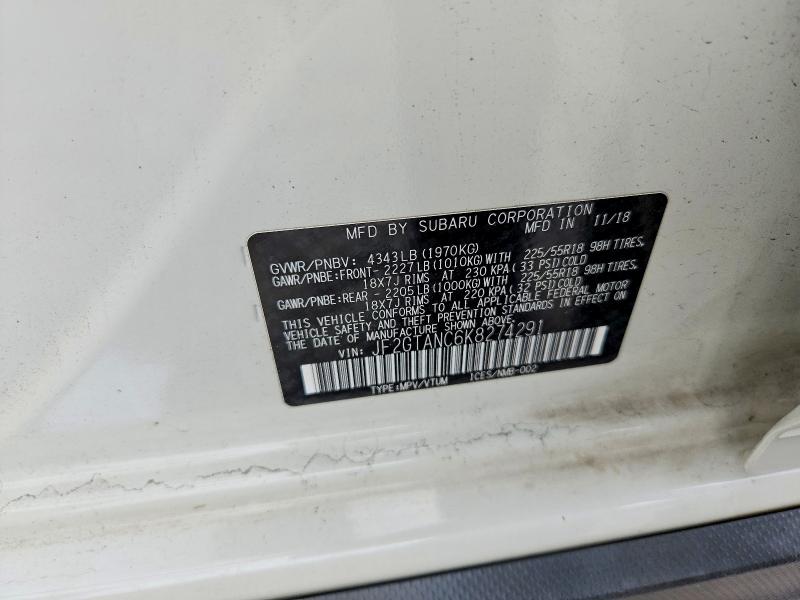 69575596 :رقم المزاد ، JF2GTANC6K8274291 vin ، 2019 Subaru Crosstrek مزاد بيع