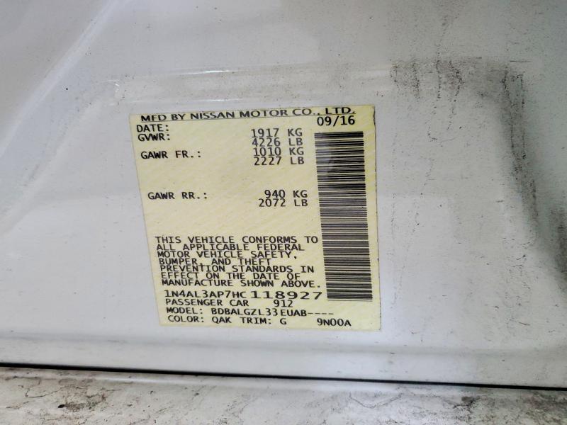 Продаж на аукціоні авто 2017 Nissan Altima, vin: 1N4AL3AP7HC118927, номер лоту: 69717896
