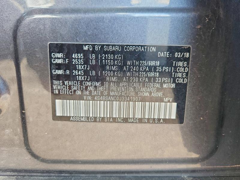 Aukcja sprzedaży 2018 Subaru Outback, vin: 4S4BSANC0J3341907, numer aukcji: 68976076