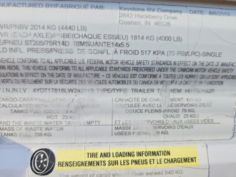 Продаж на аукціоні авто 2020 Keystone Hideout, vin: 4YDT17816LW242113, номер лоту: 70152846