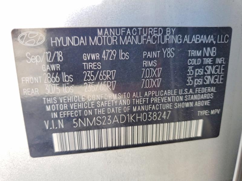 Продажа на аукционе авто 2019 Hyundai Santa Fe, vin: 5NMS23AD1KH038247, номер лота: 71192676