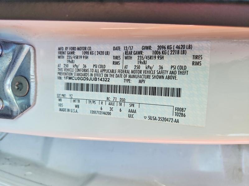 71175266 :رقم المزاد ، 1FMCU0GD9JUB14322 vin ، 2018 Ford Escape مزاد بيع