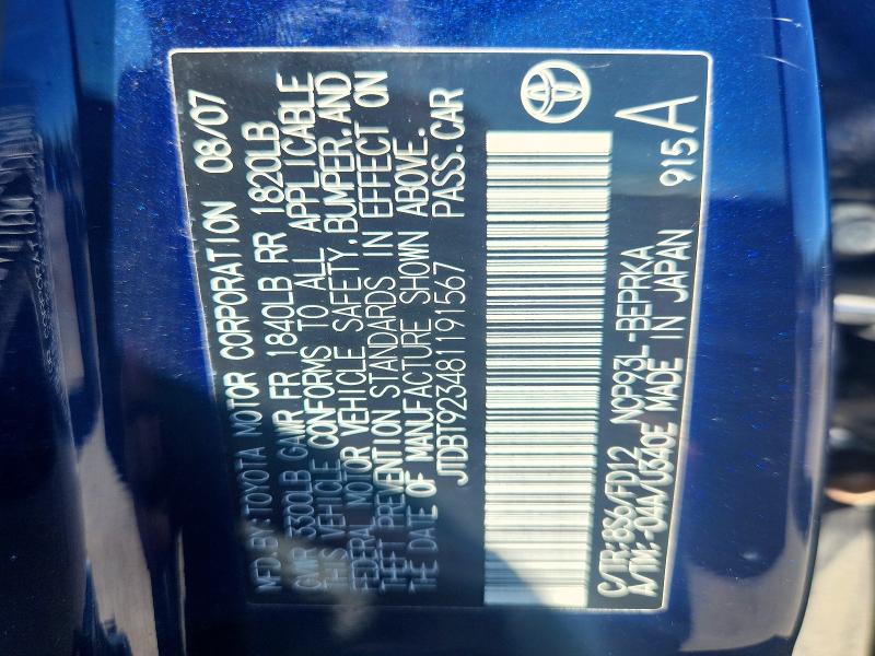 Aukcja sprzedaży 2008 Toyota Yaris, vin: JTDBT923481191567, numer aukcji: 68852396