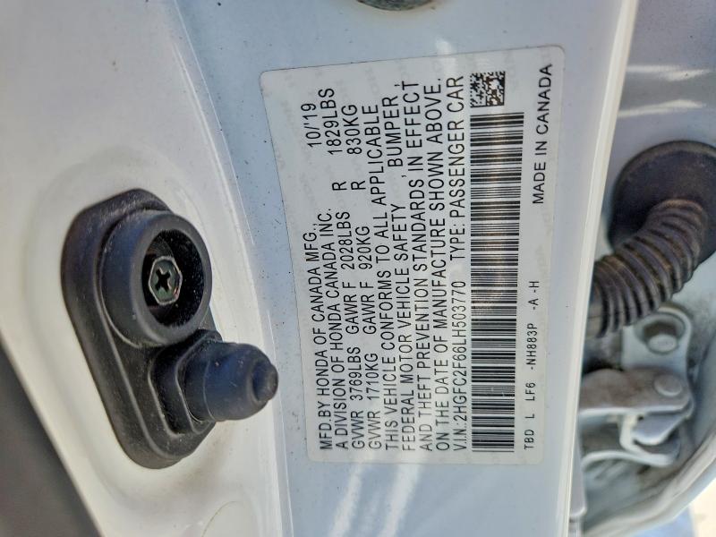 Aukcja sprzedaży 2020 Honda Civic, vin: 2HGFC2F66LH503770, numer aukcji: 69515106