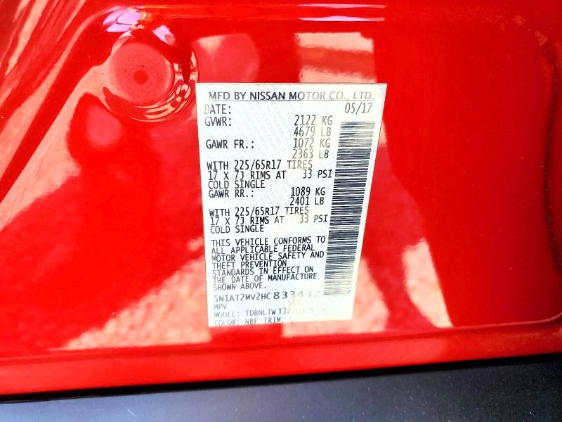 68568026 :رقم المزاد ، 5N1AT2MV2HC833432 vin ، 2017 Nissan Rogue مزاد بيع