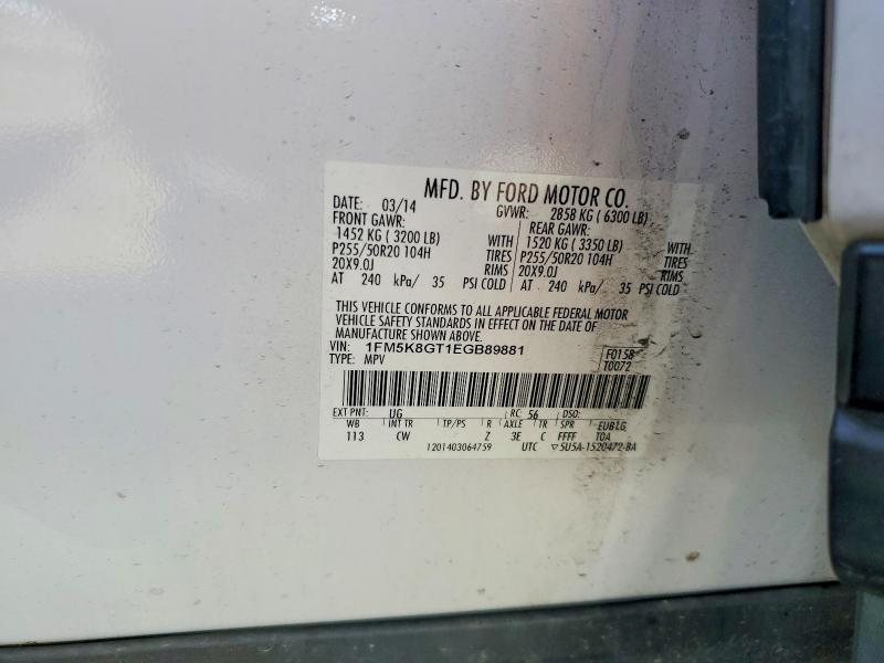 67400116 :رقم المزاد ، 1FM5K8GT1EGB89881 vin ، 2014 Ford Explorer مزاد بيع