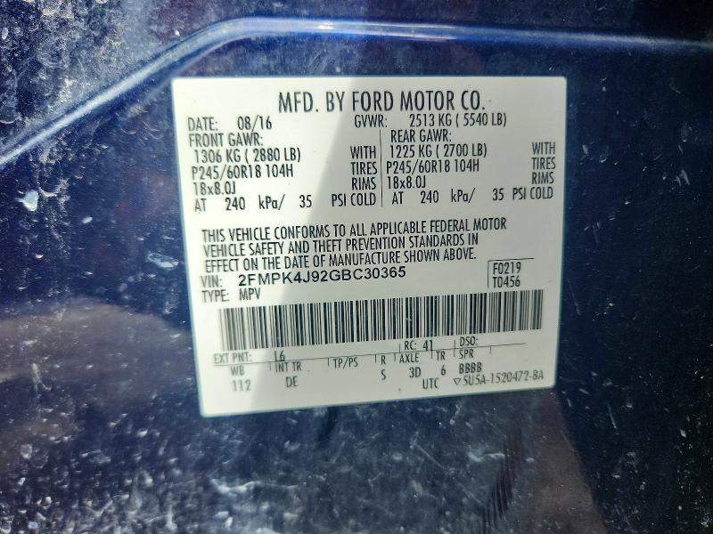 2016 Ford Edge მანქანა იყიდება აუქციონზე, vin: 2FMPK4J92GBC30365, აუქციონის ნომერი: 68023726