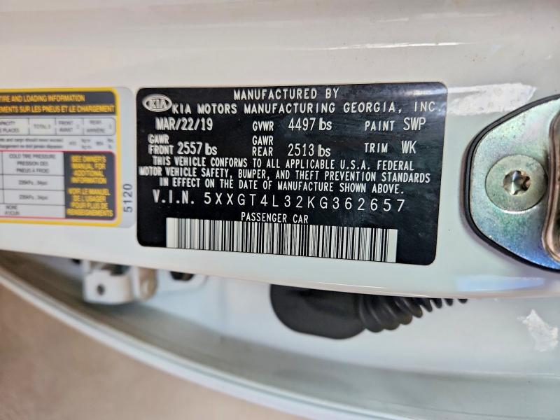 69356086 :رقم المزاد ، 5XXGT4L32KG362657 vin ، 2019 Kia Optima مزاد بيع