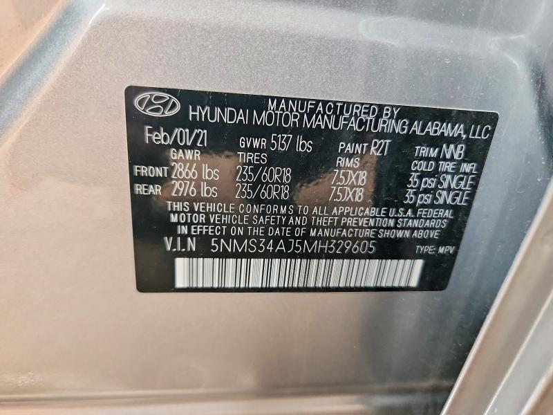 70607226 :رقم المزاد ، 5NMS34AJ5MH329605 vin ، 2021 Hyundai Santa Fe مزاد بيع