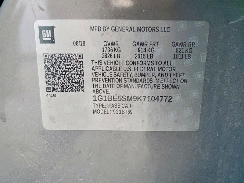 2019 Chevrolet Cruze მანქანა იყიდება აუქციონზე, vin: 1G1BE5SM9K7104772, აუქციონის ნომერი: 68560816