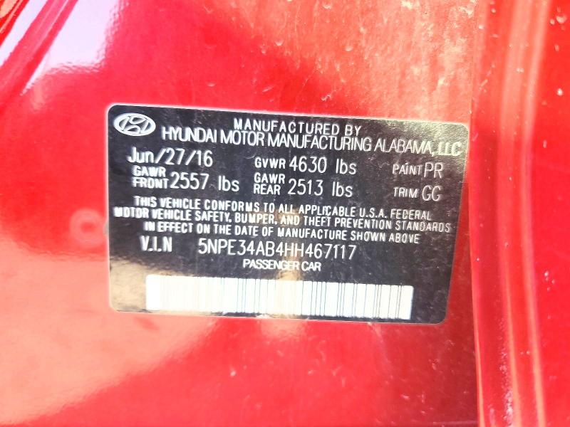 68212066 :رقم المزاد ، 5NPE34AB4HH467117 vin ، 2017 Hyundai Sonata مزاد بيع