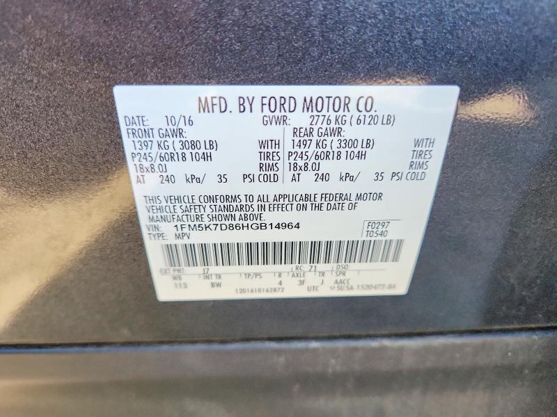 Aukcja sprzedaży 2017 Ford Explorer, vin: 1FM5K7D86HGB14964, numer aukcji: 68105346