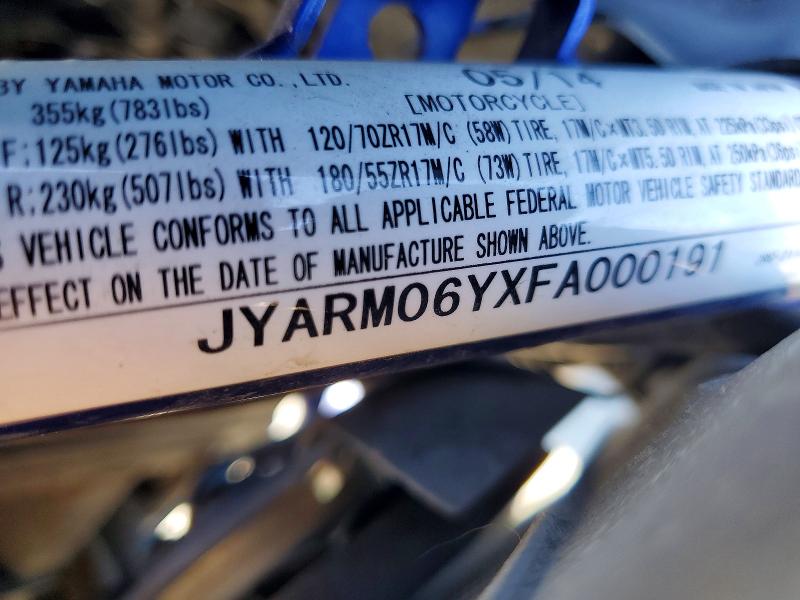 69230456 :رقم المزاد ، JYARM06YXFA000191 vin ، 2015 Yamaha Fz07 مزاد بيع