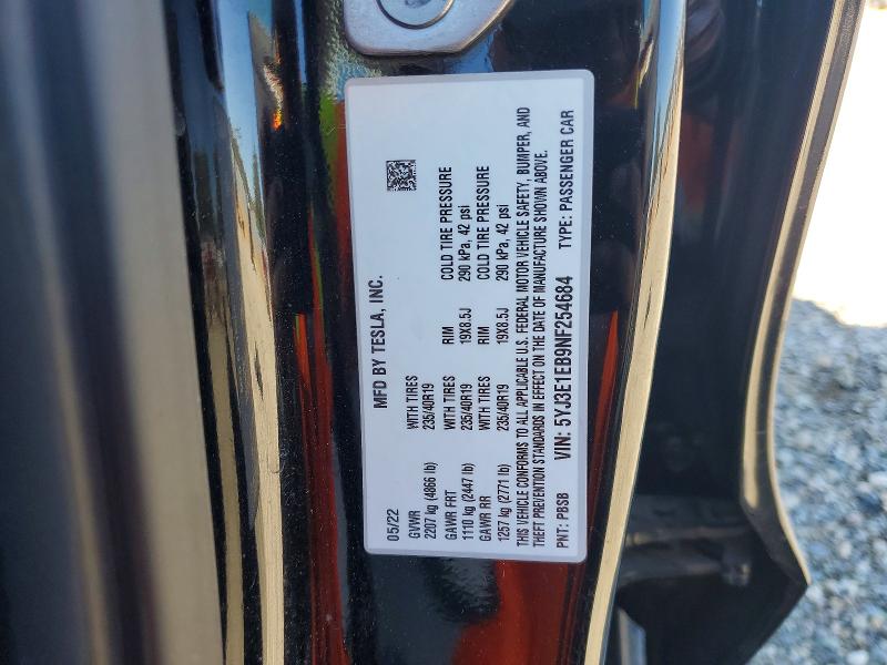 Продажа на аукционе авто 2022 Tesla Model 3, vin: 5YJ3E1EB9NF254684, номер лота: 67372746