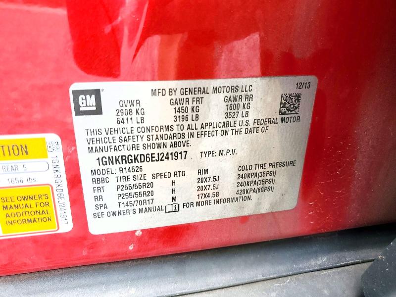 Продаж на аукціоні авто 2014 Chevrolet Traverse, vin: 1GNKRGKD6EJ241917, номер лоту: 68419176