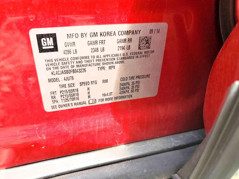 67306036 :رقم المزاد ، KL4CJASB0FB043226 vin ، 2015 Buick Encore مزاد بيع