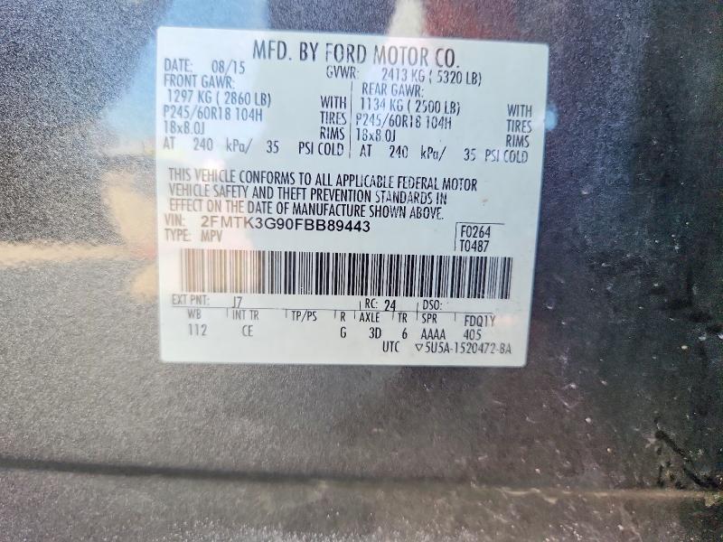 68096136 :رقم المزاد ، 2FMTK3G90FBB89443 vin ، 2015 Ford Edge مزاد بيع