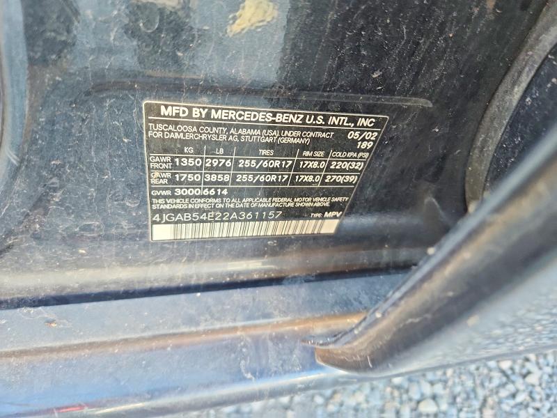 68339366 :رقم المزاد ، 4JGAB54E22A361157 vin ، 2002 Mercedes-benz Ml مزاد بيع