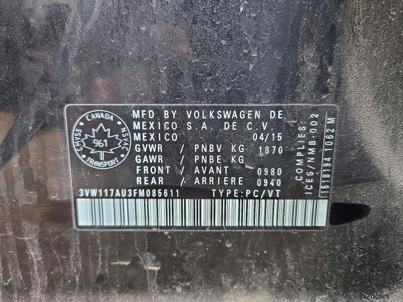 2015 Volkswagen Golf მანქანა იყიდება აუქციონზე, vin: 3VW117AU3FM085611, აუქციონის ნომერი: 70275456