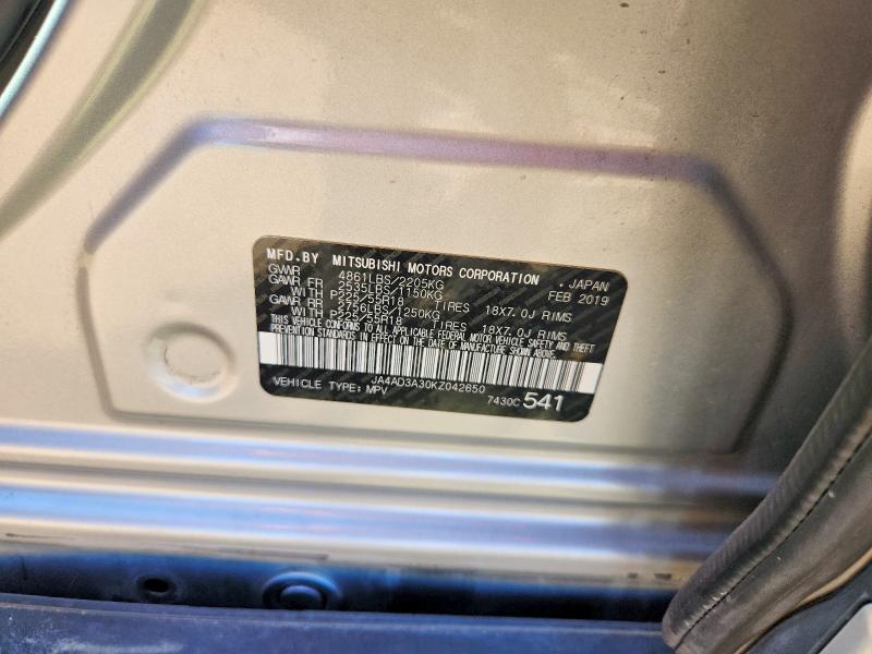 2019 Mitsubishi Outlander მანქანა იყიდება აუქციონზე, vin: JA4AD3A30KZ042650, აუქციონის ნომერი: 67690486
