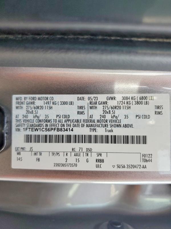 Продажа на аукционе авто 2023 Ford F150, vin: 1FTEW1C56PFB83414, номер лота: 66603316