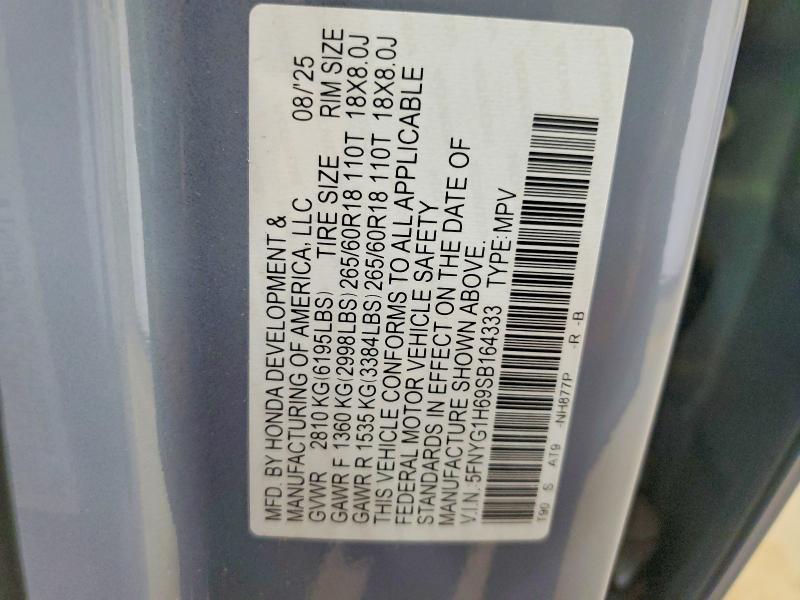 2025 Honda Pilot მანქანა იყიდება აუქციონზე, vin: 5FNYG1H69SB164333, აუქციონის ნომერი: 67608126