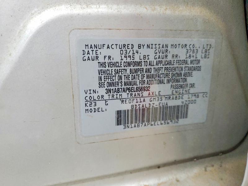 66766686 :رقم المزاد ، 3N1AB7AP6EL656932 vin ، 2014 Nissan Sentra مزاد بيع