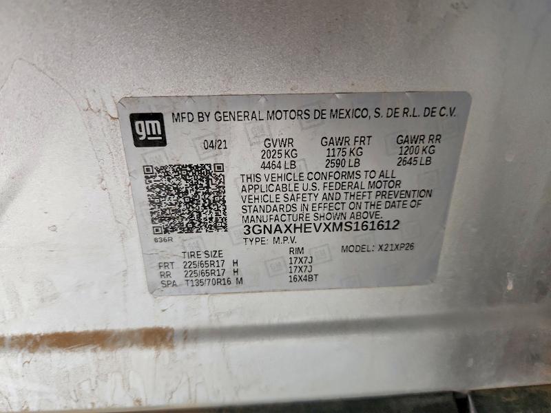 Aukcja sprzedaży 2021 Chevrolet Equinox, vin: 3GNAXHEVXMS161612, numer aukcji: 70005566