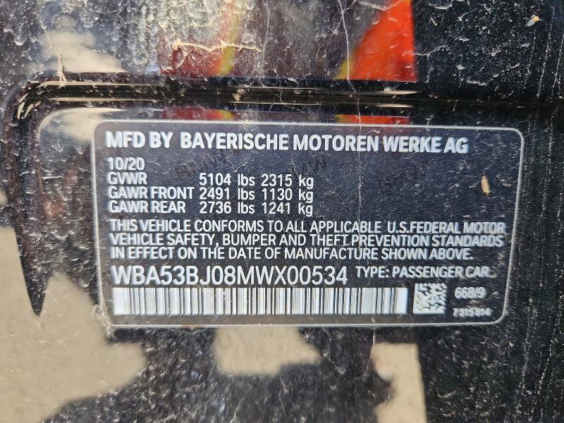69382116 :رقم المزاد ، WBA53BJ08MWX00534 vin ، 2021 Bmw 540 مزاد بيع