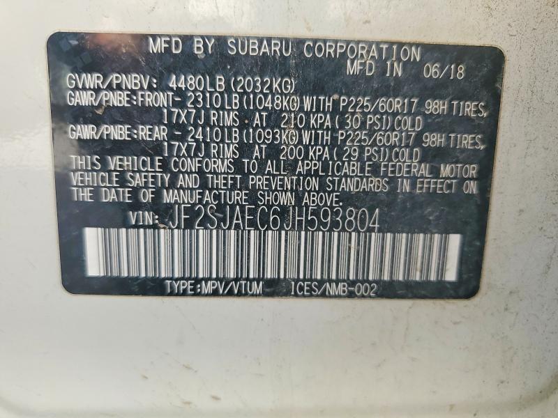 Продаж на аукціоні авто 2018 Subaru Forester, vin: JF2SJAEC6JH593804, номер лоту: 70168336