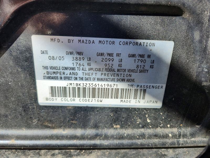 Продаж на аукціоні авто 2006 Mazda 3, vin: JM1BK323561419671, номер лоту: 70452406
