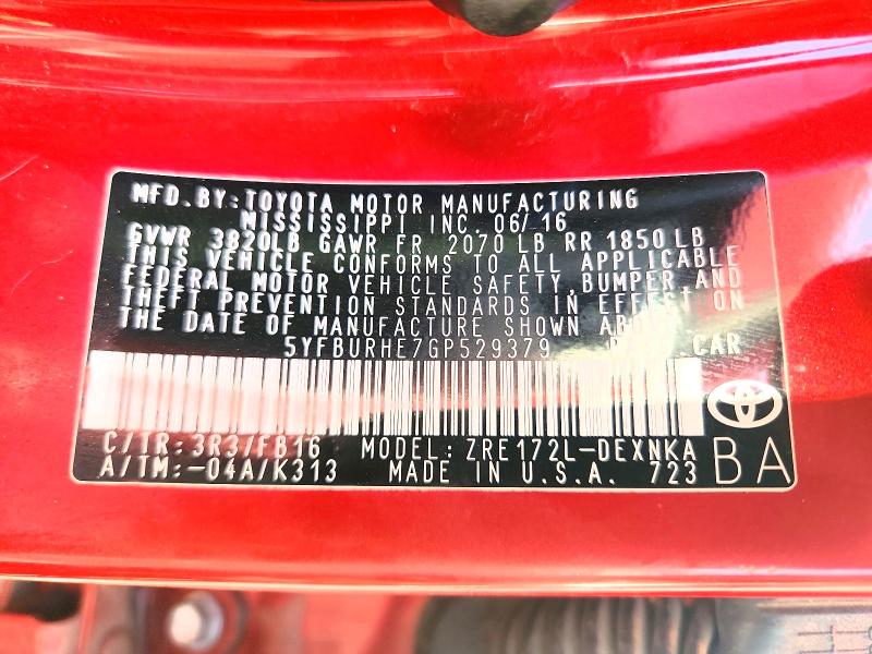 Aukcja sprzedaży 2016 Toyota Corolla, vin: 5YFBURHE7GP529379, numer aukcji: 67687916