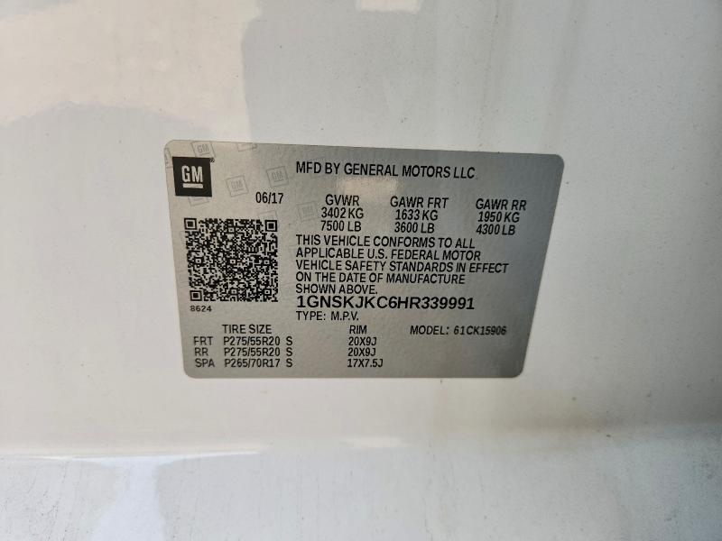 Aukcja sprzedaży 2017 Chevrolet Suburban, vin: 1GNSKJKC6HR339991, numer aukcji: 68736066