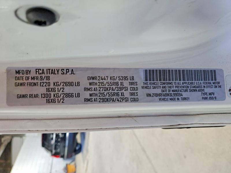 70714166 :رقم المزاد ، ZFBHRFAB1K6L99094 vin ، 2019 Ram Promaster City مزاد بيع