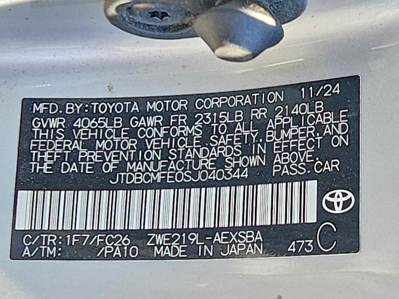 Продаж на аукціоні авто 2025 Toyota Corolla Hybrid, vin: JTDBCMFE0SJ040344, номер лоту: 67719126