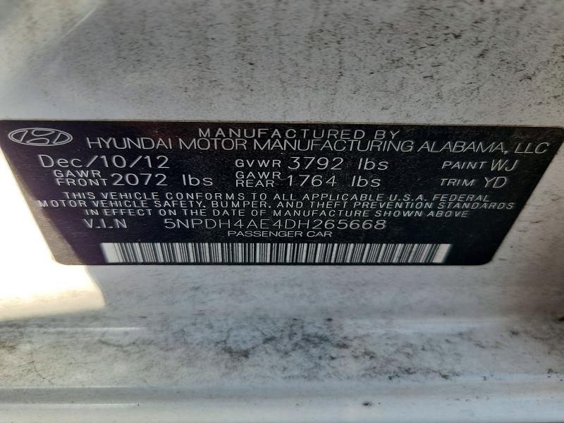 Aukcja sprzedaży 2013 Hyundai Elantra, vin: 5NPDH4AE4DH265668, numer aukcji: 69036896