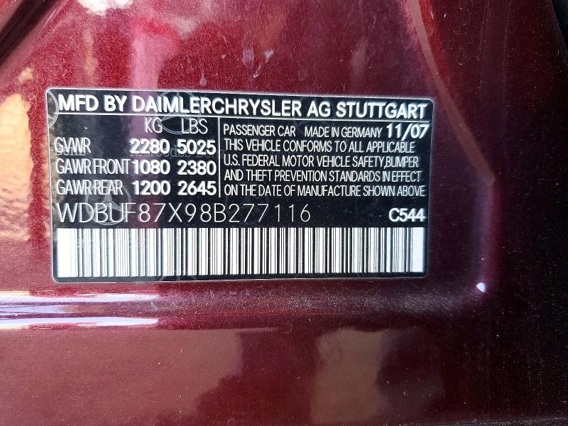 Aukcja sprzedaży 2008 Mercedes-benz E, vin: WDBUF87X98B277116, numer aukcji: 69575996