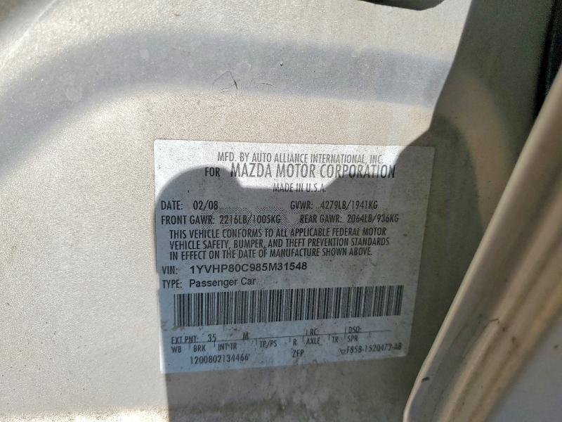 68758446 :رقم المزاد ، 1YVHP80C985M31548 vin ، 2008 Mazda 6 مزاد بيع
